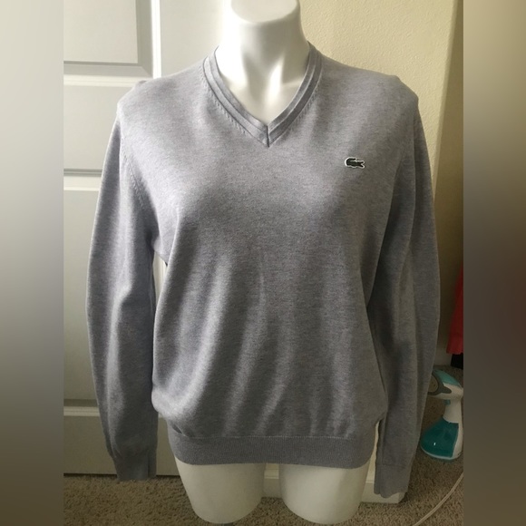 Men’s Lacoste Gray V Neck Sweater 5 - Picture 1 of 7